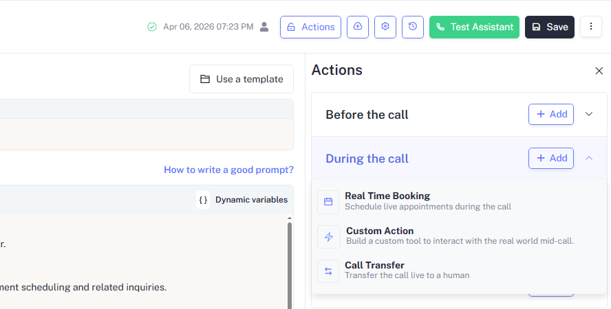 during the call assistant