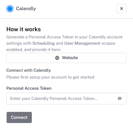 Connect Calendly Dashboard